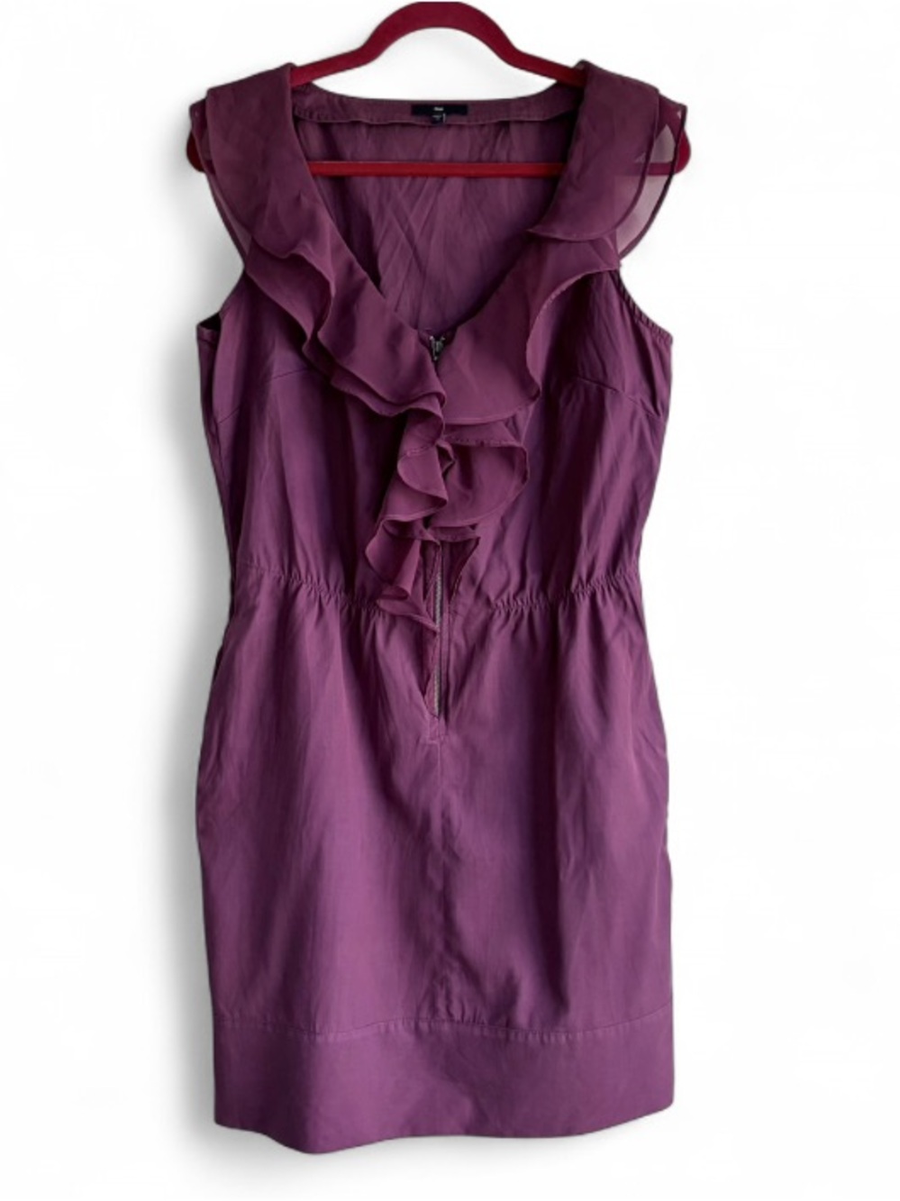 GAP Chiffon Ruffle V Neck Zip Front Sleeveless Purple Dress Size 10